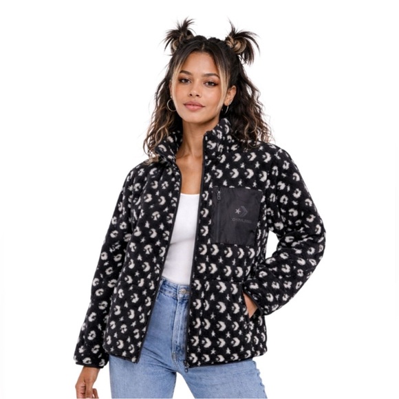 Converse Jackets & Blazers - 🖤🤍Converse Black and White Patterned Fleece Teddy Full Zip Jacket NWT Size Large